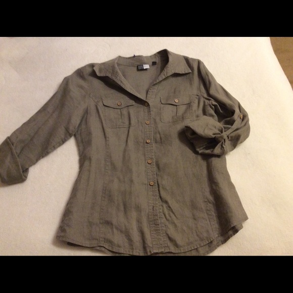 Saks Fifth Avenue taupe linen button down M - Picture 3 of 5