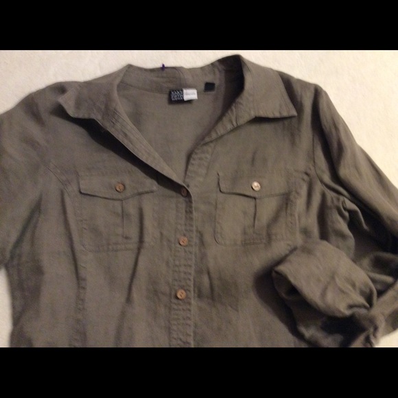 Saks Fifth Avenue taupe linen button down M - Picture 4 of 5