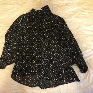 bat wing navy star print blouse