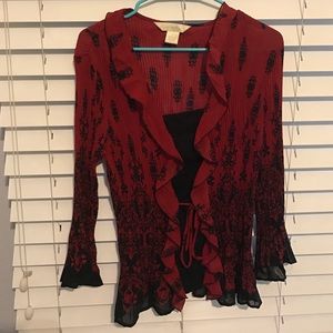 Red and black sheer blouse