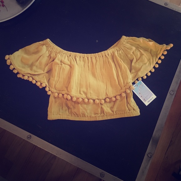 Forever 21 Tops - Off The Shoulder Pom-Pom Crop Top