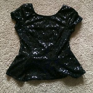 Black sequin peplum top