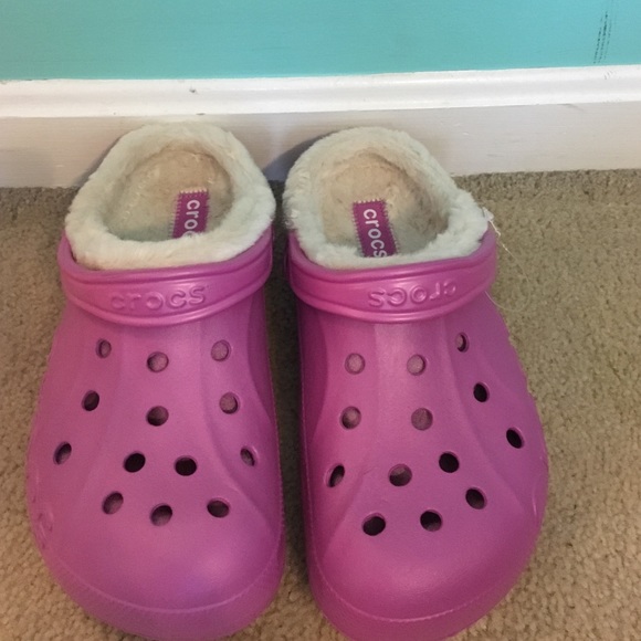 Fuzzy pink crocs