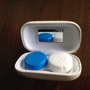 White contact Lense case holder with mirror