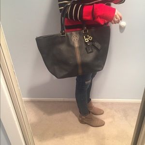 Tory Burch - black pebbled leather tote