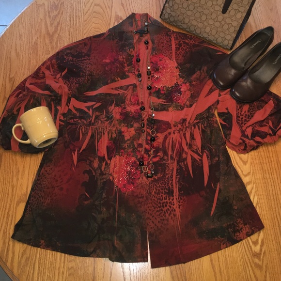 Burnt Orange Rose 🌹 Patterned Long Sweater