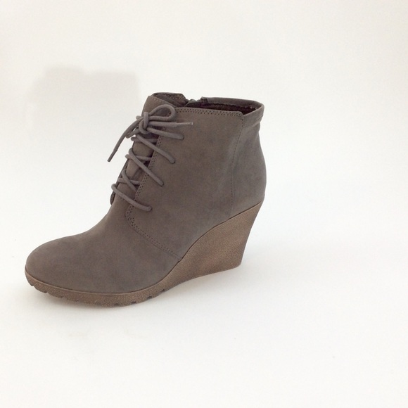MIA Shoes - Lace-up Taupe Faux Suede Wedge Boot Bootie