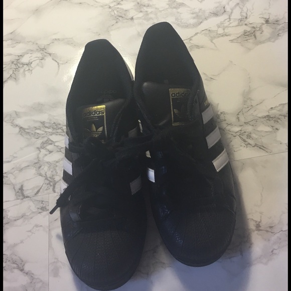 Adidas Super Stars black white stripes