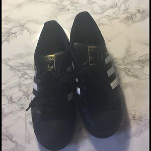 Adidas Super Stars black white stripes