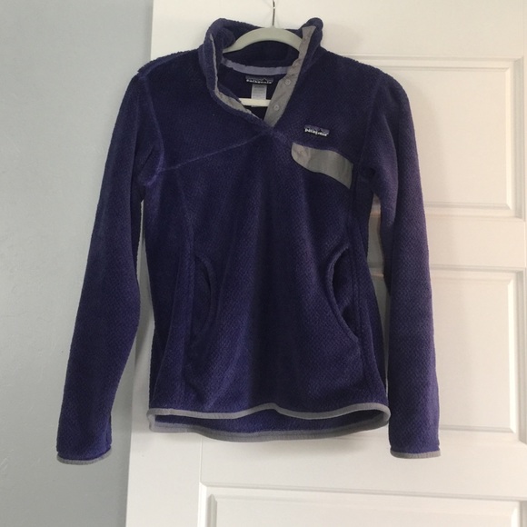 Purple Patagonia snap pullover with pockets