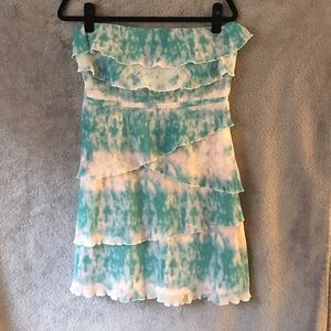 Strapless ruffle watercolor dress