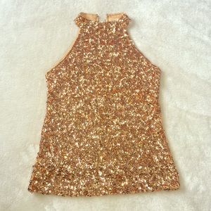 Only worn 1x! High Neck Gold Sequin Sleeveless Top