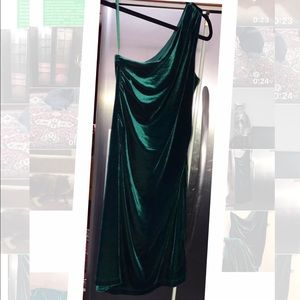 Velour midi one shoulder dress