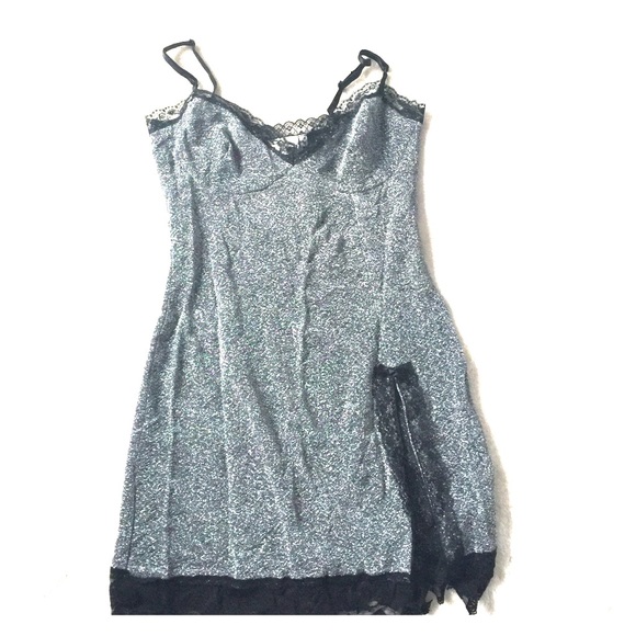 Shiny Night Gown Cami w/ Black Lace Trim & Slit - Picture 1 of 2