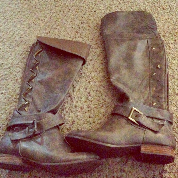 Grey leather riding boots