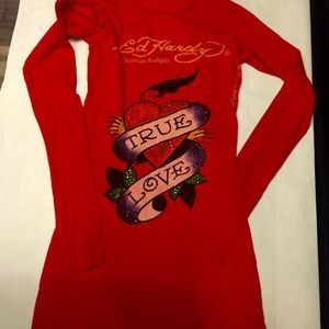 Ed Hardy long sleeve t shirt holiday red xs