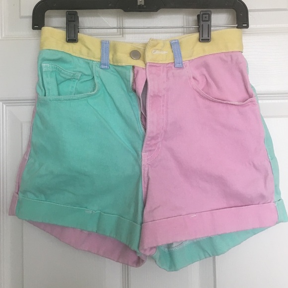 color block high waisted shorts