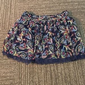 Navy blue cotton skirt with paisley sheer overlay