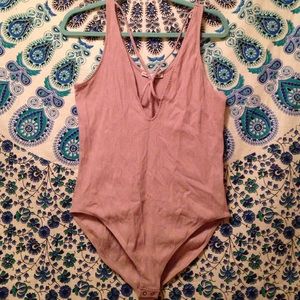 rose pink ribbed body suit