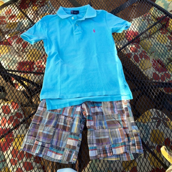 Boys size 8 outfit, Polo shirt and plaid shorts