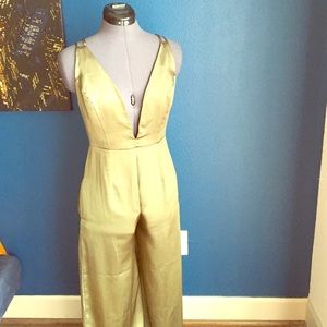 Olive green Nasty Gal satin jumpsuit