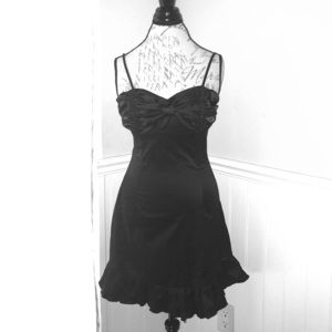 Satin black spaghetti strap body hugging dress