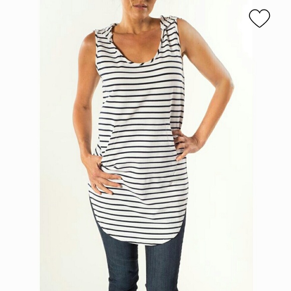 Hooded Tunic w/ Pockets! White and Navy, Medium