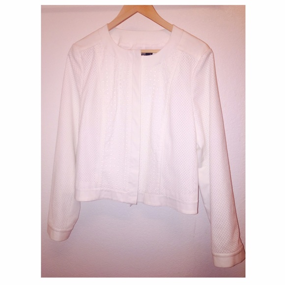 DKNY Eyelet Print Jacket - Size 14 WHITE
