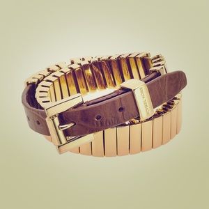 MICHAEL KORS LEATHER & LINK DOUBLE WRAP BRACELET