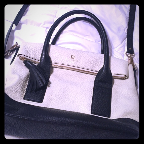 Black and Cream Kate Spade Southport Foldover Bag
