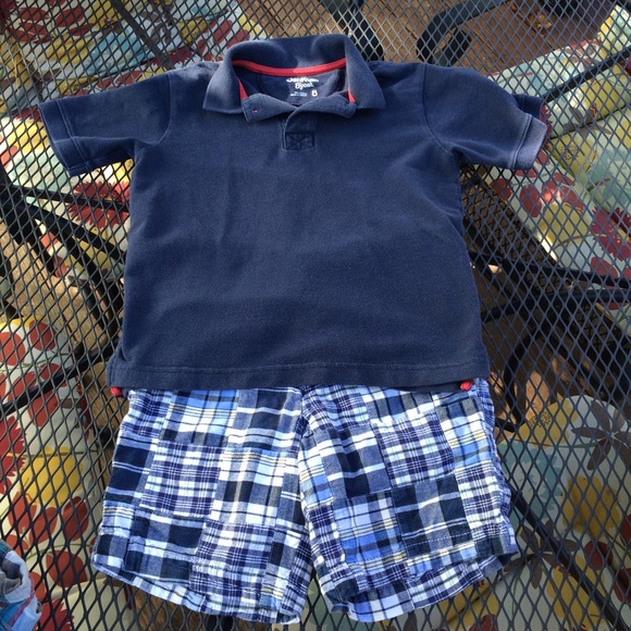 Boys sz 8 outfit, collared shirt with plaid shorts