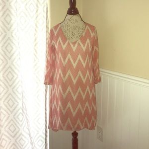 Orange & cream long sleeve chevron print dress