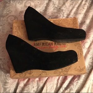 American rag black wedges.