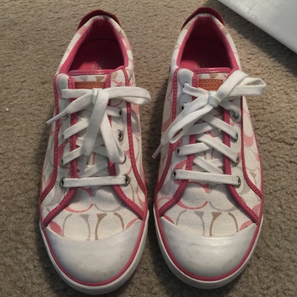 White and pink authentic coach sneakers! Size 10