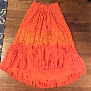 High/low coral/orange boho skirt