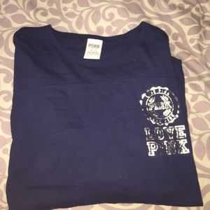 XS pink vs navy and silver sequence 3/4 tee