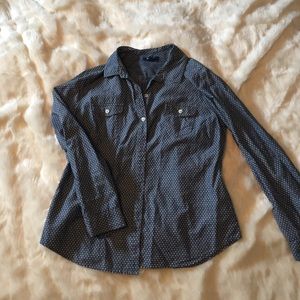 Women's polka dotted chambray top