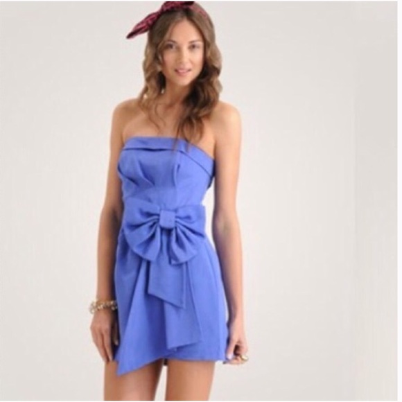 Blue Strapless Bow Dress