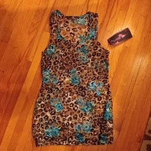 NWT Almost Famous Lace Tank Leopard Print & Floral