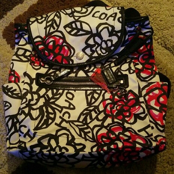 Coach daisy floral graffiti backpack