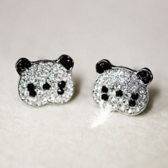 Rhinestone Panda Earrings. - Picture 2 of 4