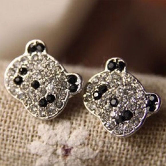 Rhinestone Panda Earrings. - Picture 3 of 4