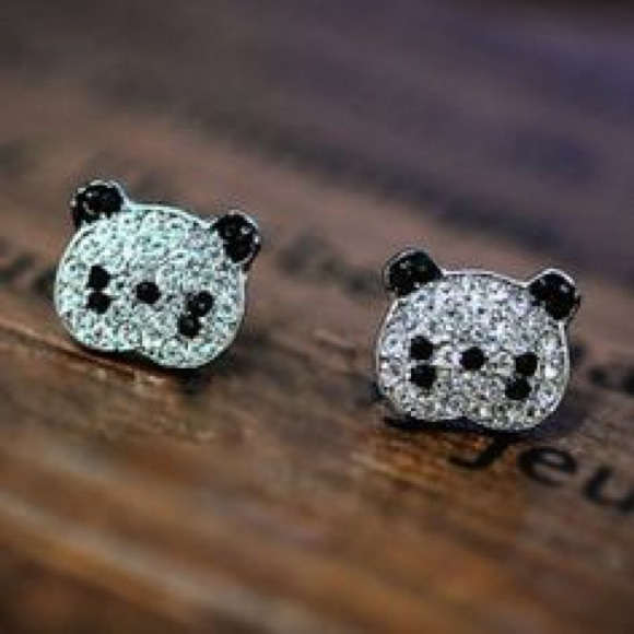 Rhinestone Panda Earrings. - Picture 4 of 4