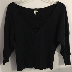 Free People black criss-cross sweater