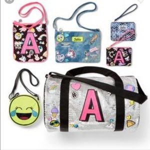 justice gold glitter at Initial 'A' messenger bag