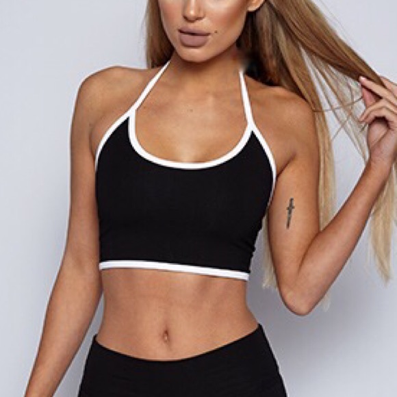 Tops - ONE LEFT Black Halter Crop Top