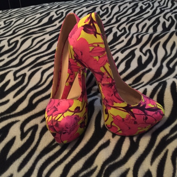Hot Pink and Yellow Floral Heels