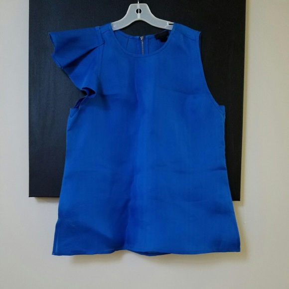 J. Crew Blue Crepe Blouse with Ruffle - Picture 1 of 3