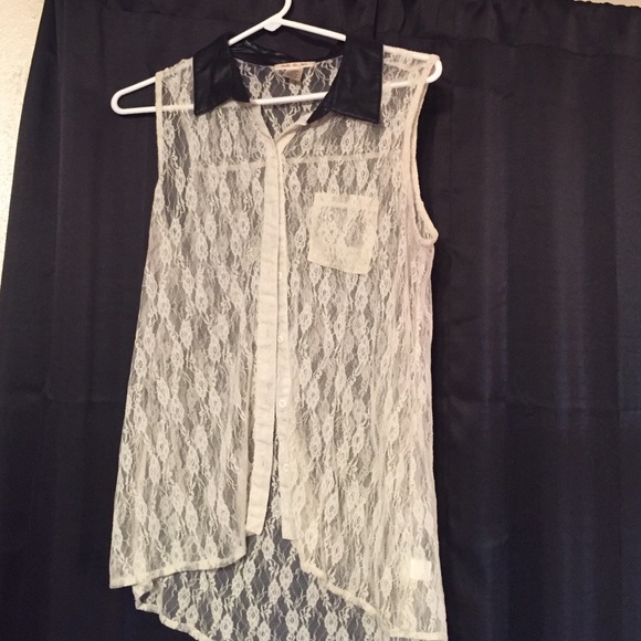 Lace Top with Leather Collar