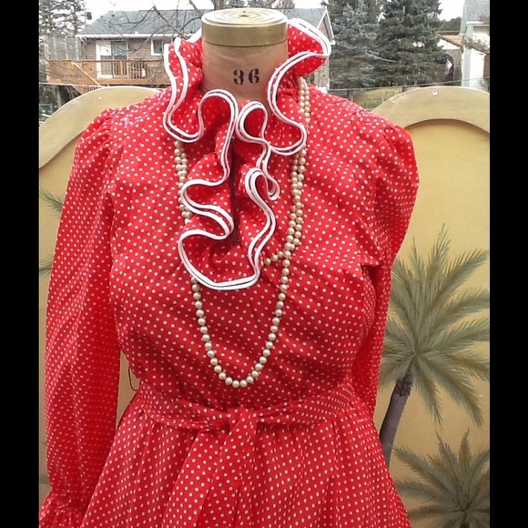 VTG Pinup Rockabilly Polka Dot Swing Dress - Picture 2 of 4